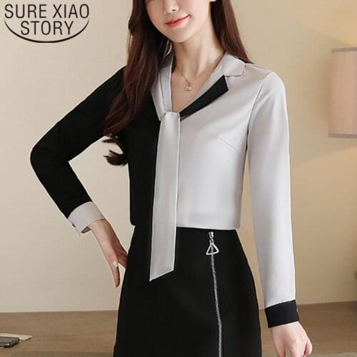 2021 Spring Elegant Women Clothes Korean Fashion Clothing V-neck spliced Shirt Casual Long Sleeve Chiffon Blouse Blusas 8472 50