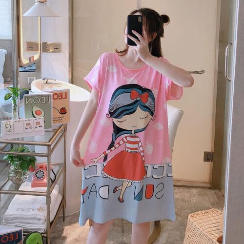 Print Women Sexy Lingerie Night Dress Cartoon Sweet Girl Homewear Loose Sleepwear Nightgown Casual Ladies Home Sleep Shirt