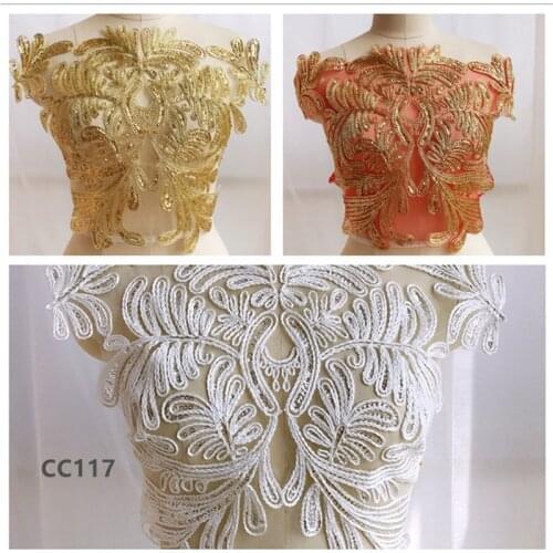 1pcs sequins embroidered golden red white lace applique lace collar wedding dress DIY head ornaments sewing accessories CC117