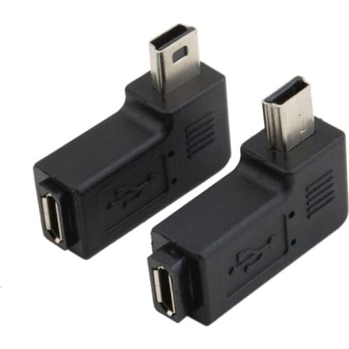 1000pcs/lot USB Micro 5Pin Female to Mini 5Pin Male 90 Degree Angle right Adapter Converter Black For Mobile phones