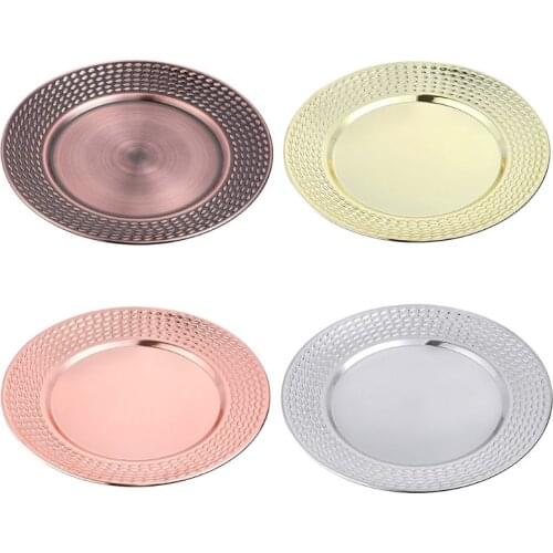 2pcs Stainless Steel Round Dinner Plate Dish Salad Fruit Food Container Tray M6CE