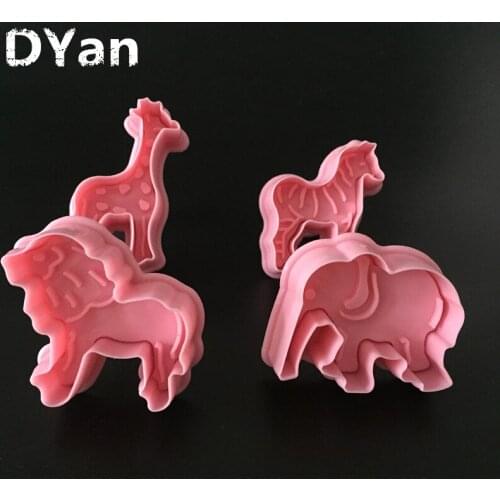 4Pcs/Set Lion Giraffe Zebra Elephant Animal Fondant Cake Mould Biscuit Cookie Plunger Cutters Sugarcraft Decor Kitchen ToolA1072