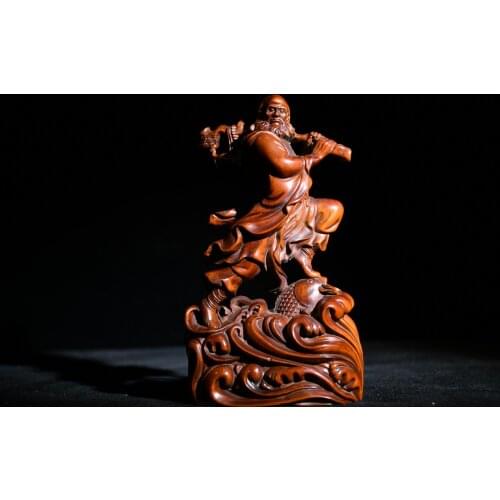 5" China Lucky Old Boxwood Hand-carved Wu Dharma statue Bodhidharma Master Zu Enshrine the Buddha Ornaments Town House