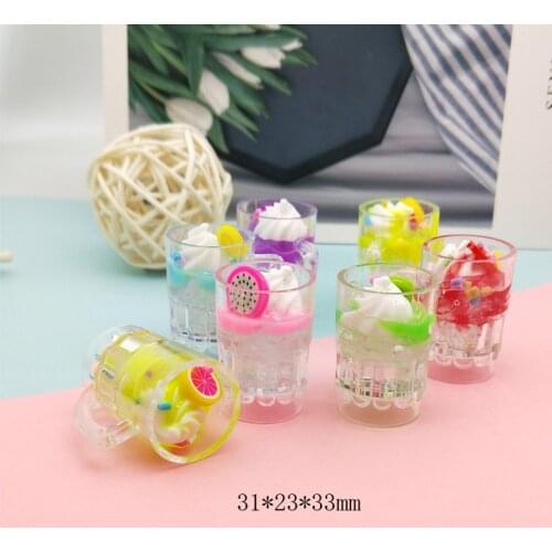 5pcs 33*23mm Acrylic Resin Simulation Ice Cream Fruit Cup Juice Keyring Keychain Pendant DIY Making Accessories Trinket Gift