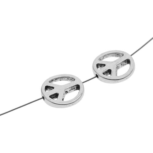 50pcs Tibetan Round Flat Spacer Beads Peace Symbol Charm Beads Necklace Bracelet Beads 1.2mm Hole DIY Jewelry Accessories
