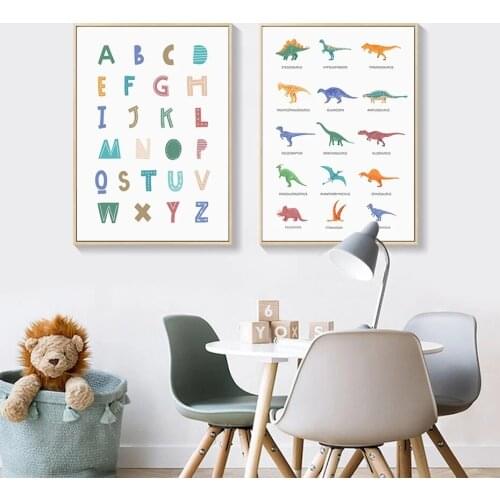 Abstract Alphabet English Letter Dinosaur Canvas Painting Wall Art Picture Posters Print Wallpaper Living Room Decoration