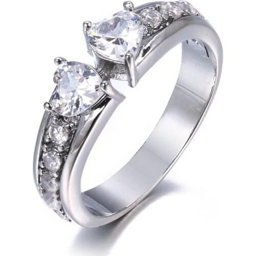 Bettyue Charming Lovely Jewelry White Color Ring WIth Two Heart-shape Zirconia Promise For Lovers Anniversary Gift In Dinner