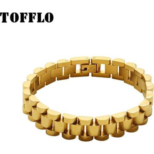 TOFFLO Stainless Steel Jewelry 18 K Gold Pave Watch Strap Statement Bracelet Couple Fashion Bracelet BSE222