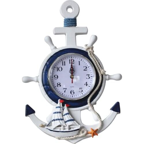 Anchor Clock Beach Sea Theme Nautical Ship Wheel Rudder Steering Wheel Decor Wall Hanging Decoration