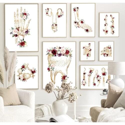 Human Anatomy Bone Tooth Flowers Vintage Posters Art Prints Medical Wall art Canvas Painting Doctor Clinic Wall Pictures Decor