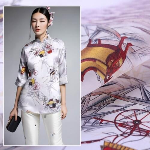 Digital printing silk organza satin fabric 138cm crisp translucent awning dress chinese silk fabric wholesale silk cloth