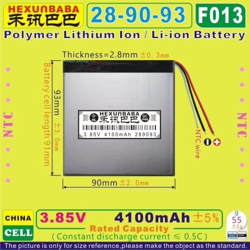 [F013] 3.85V,3.8V,3.7V 4100mAh [289093] Polymer lithium ion / Li-ion battery for tablet pc,cell phone;power bank;mp3;mp4;GPS