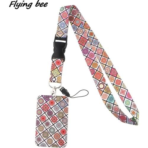 Flyingbee X1681 Yoga Mandala Flower Lanyard Credit Card ID Holder Bag Student Women Travel Bank Bus Business Card Cover Badge
