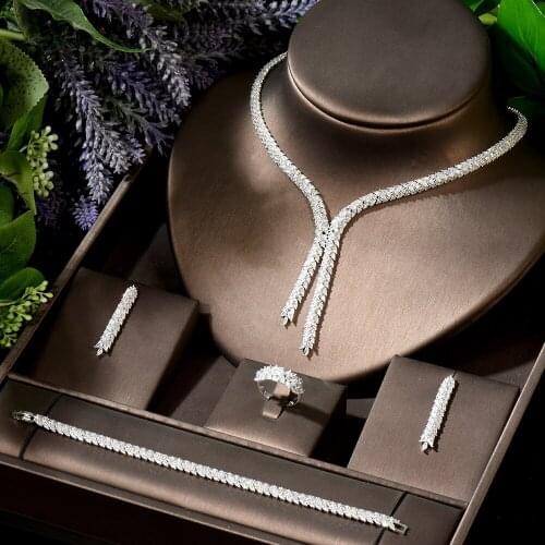 HIBRIDE Trendy Gorgeous Necklace Earrings Ring And Bracelet 4pcs Set for Women Bridal Wedding Jewelry Conjunto de joyas N-1904