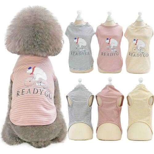 Dog Cotton Summer Shirt Small Dog Cat Pet READY GO Printed Clothes Vest T Shirt Fashion Cotton Costume Clothing for Teddy D30
