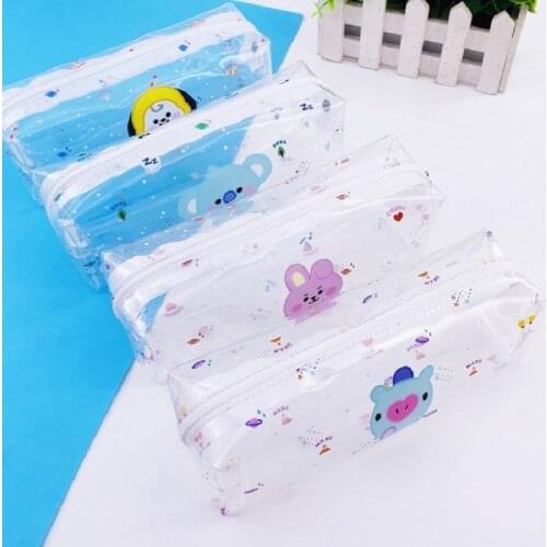 HQBTS bulletproof youth Cartoon transparent pencil case file box stationery storage bag baby