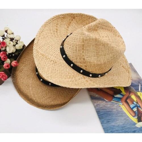 01907-fcm141 summer handmade raffia American west Cowboy Lightsome breathe freely fedoras cap men women panama jazz hat