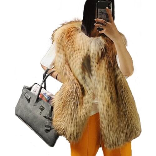 Hot Sale Lady Real Fox Fur Vests Natural Fluffy Silver Fox Fur Outwear Female Autumn Winter Fashion Long Real Fur Jackets Vests