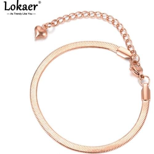 Lokaer Trendy Titanium Stainless Steel Thick Chain Anklets For Women Girls Bohemia Party Flat Snake Chain Foot Jewelry A21016