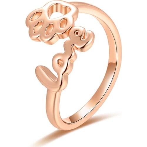 Copper Dog Pet Paw Rings Rose Gold Plated Cat Animal Heart Love Adjustable Finger Rings For Women Girls Party Fashion Jewelry