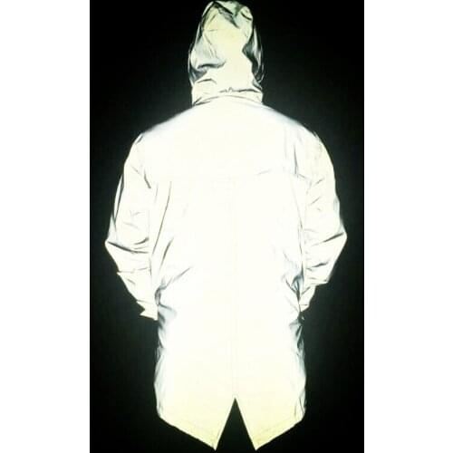 2019 male hip-hop reflective long jacket harajuku Fluorescent windbreaker coat streetwear night shiny hooded windbreaker A9119