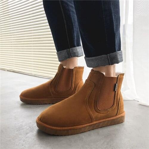 2021 Hot Sale Chelsea Boots Men Fur Warm Cheap Winter Snow Boots Men Shoes Non-Slip Outdoor Rubber Ankle Boots Men Botas Hombre