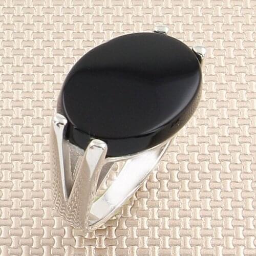 Big Oval Black Onyx Stone Men Silver Ring With Symmetrical Motif Made in Turkey Solid 925 Sterling Silver