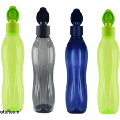 Tupperware Fliptop Plastic Bottle Set, 1 L,Set of 4, Multicolour, Easy Cover Black, go To Eco 1,0 l Eco Easy Bottle, Ecological