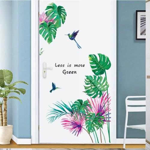 Green Fresh Leaves Wallpaper Vinyl Wall Plant Stickers Door Poster Home Living Room Decor Porch Decoration Art Mural House Decal
