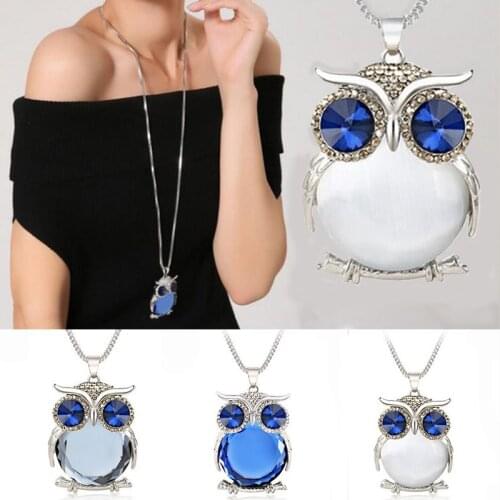LNRRABC Hot Sale Women Sweater Chain Pendant Necklace Owl Rhinestones Crystal Aolly Set drill Charm Gift