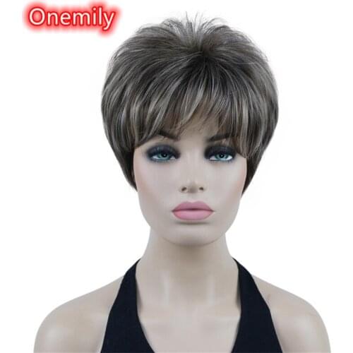 Onemily Short Straight Synthetic Fashion Wigs for Women Girls Theme Party Evening Out Dating Fun 2 Colors