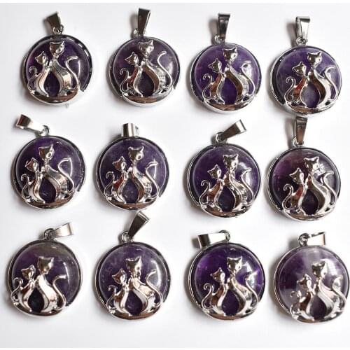 Wholesale 12pcs/lot fashion natural Amethysts fox shape alloy Pendants for jewelry accessories marking free shipping