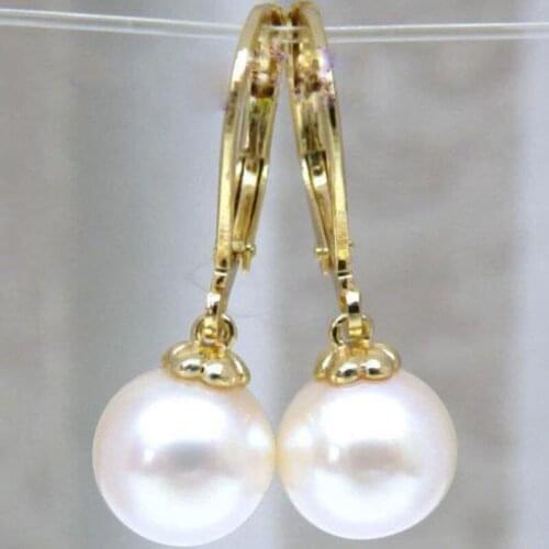 EXCELLENT 7.6MM AAA+++ GRADE WHITE AKOYA PEARL DANGLE EARRING 14k/20
