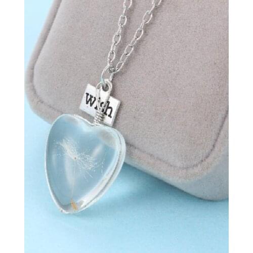 Glass Dandelion Necklace Flower Heart Charm Alloy Pendant Necklace Sweater Chain Necklace for Women Female Jewelry