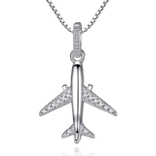 SILVERHOO 925 Sterling Silver Trendy Plane Pendant NecklaceS CZ Box Chain Necklace For Women Statement Jewelry To Girlfriend