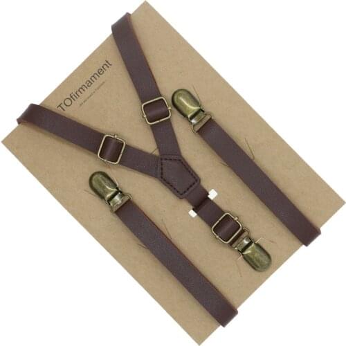 110*1.5cm Y Back High Quality Wine Red Crack Face PU Leather Solid Fashion Unisex Suspenders Adjustable 3 Clip Retro Men Gift