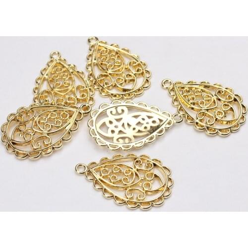 6pcs/lot Zinc Alloy Golden Lace Water Drop Charms Pendant for DIY Fashion jewelry making Finding Accessories