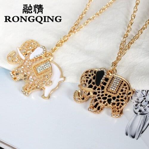 RONGQING 1pcs Cute Lucky Elephant Pendant Long Necklace for Women Anime Colar Sexy Chain Suspension