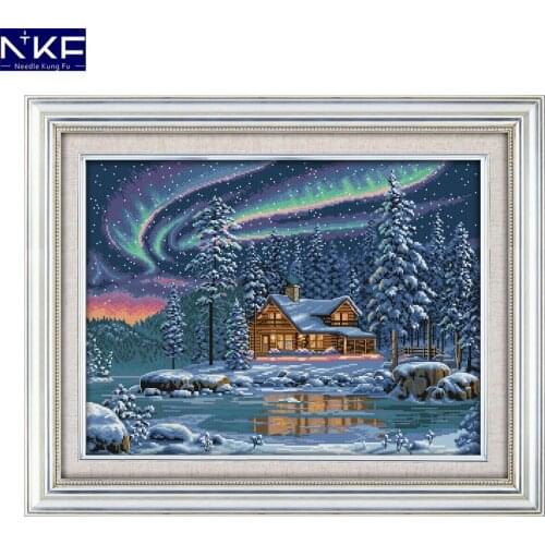NKF Christmas Cross Stitch Patterns Embroidery Needlework Create Cross Stitch Designs The aurora borealis For Home Decoration