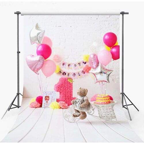 Pink Flowers Candle One Birthday Party Backdrops Backgrounds for Photography 5x7 White Vinyl Floor Ice Cream Cake for Princess