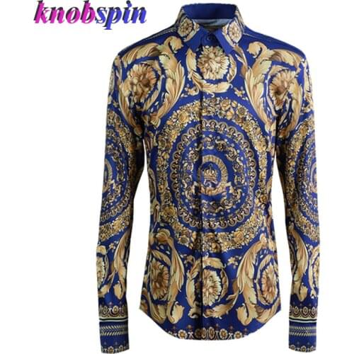 Ethnic Traditional pattern Print men shirt 2019 Classic Business male dress Shirts Long sleeve Slim Casual Camisas masculina
