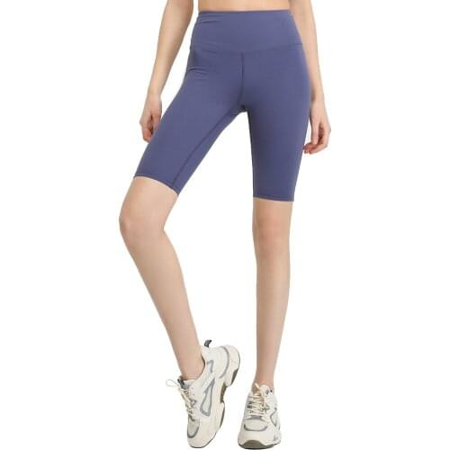 High Waisted Workout Shorts With Back Pocket Stretch Knee Length Nylon Sport Woman Running Gym Bodybuilding Fitness Yoga Shorts