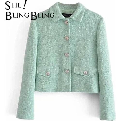 SheBlingBling Women Light Green Office Lady Wear Blazer Women Loose Button-Up Vintage Long Sleeve Female Outerwear Tops Outfits