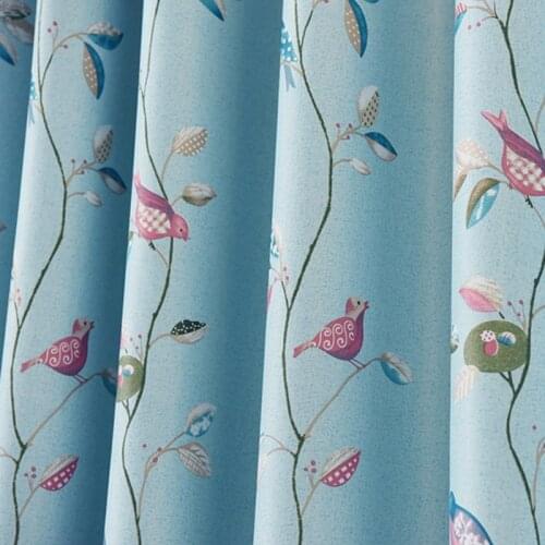 Blue American Pastoral Curtains For Bedroom Flower Birds Curtains Fabric Tulle For Living Room Blackout Coffee Curtains AG181&3