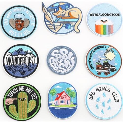 Iron on Patches for Clothing Stripes Cartoon Round Letter Badges Stickers on Clothes for Kids DIY Appliques Embroidered Patches
