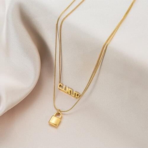 XIYANIKE 316L Stainless Steel Gold Color New Lock Double Layer Long Necklaces For Women Chokers 2021 Trend Fashion Gift Jewelry