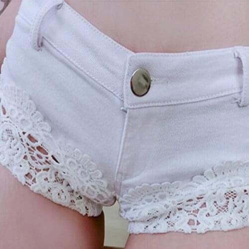 Womens super denim shorts Summer denim cotton Lace Splicing hollow shorts Ladies Skinny Sexy club super short jeans