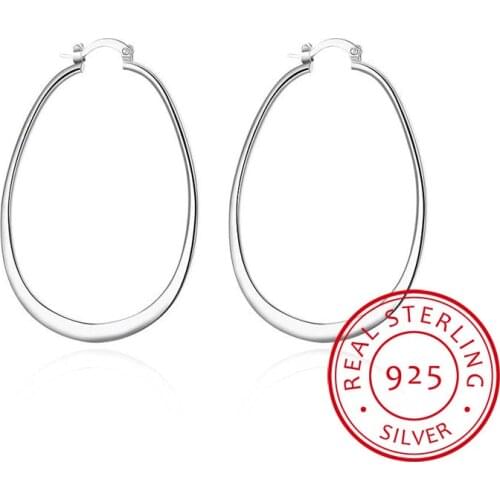 LEKANI New High Quality 925 Sterling Silver smooth Flat U round circle Hoop earrings for women Fine Jewelry