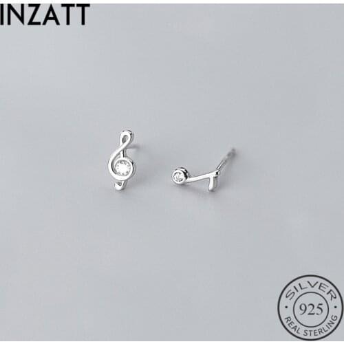 INZATT Real 925 Sterling Silver Minimalist Zircon Note Stud Earrings For Fashion Women Cute Fine Jewelry Geometry Accessories