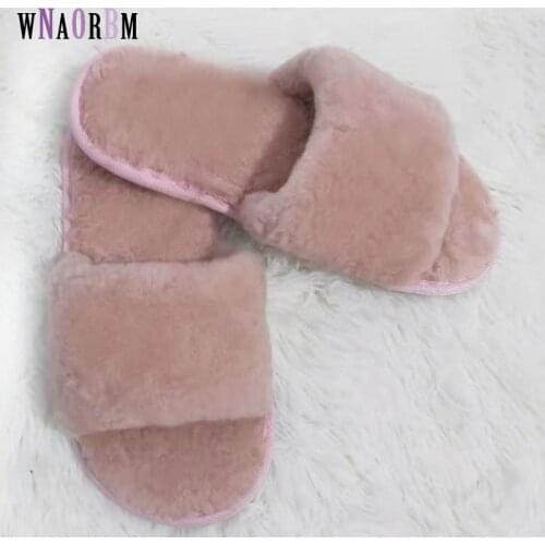 Winter fashion womens home slippers 100% sheep shearing fur warm shoes ladies slip flat shoes womens fur slippers 36-44